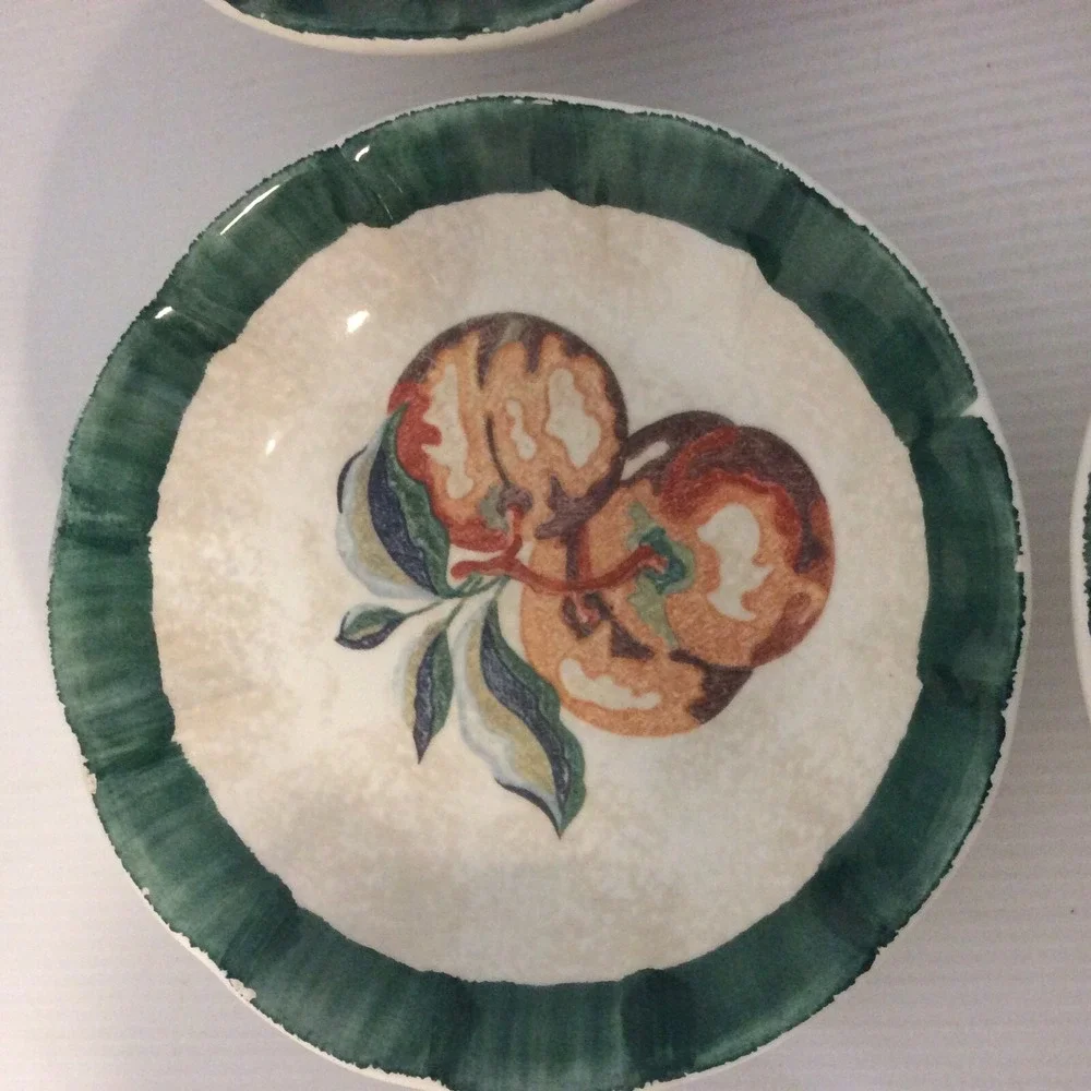 Mid Century Himark Spongewear Italy Pottery Pasta Bowl Set Cottage Core Green